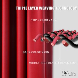 DUALIFE Red Blackout Curtains for Bedroom Small Windows - 45 Inch Length Rod Pocket Thermal Insulated Block Out Soundproof Curtains for Living Room Set of 2 Panels (Red 54x45)