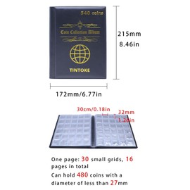 tintoke Pack of 540 coin album, coin storage album, storage for coins, coin storage, coin collection, coin storage euro, coin storage 2 euro, for coin collection (black)