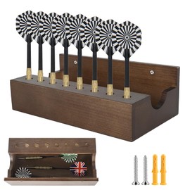 Bindokun Dart Holder with 8 Slots & Storage Box - Wall Mount Darts Holder Stand Organizer for Steel Tip and Soft Tip Dart Accessories