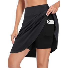 Viracy Tennis Skirts for Women, Ladies 2023 Knee Length Summer Skorts with Pockets Side Split Pleated Front High Waist Sun Protection Tennis Skirts Golf Apparel,Black-XL