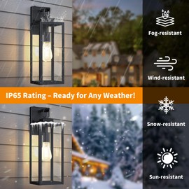 GRUENLICH Outdoor Wall Light Fixtures, 18 Inch Black Exterior Waterproof Porch Sconce Lighting with E26 Socket & Tempered Glass, Double Extra Large Wall Lantern for Patio Garage Entryway, 2-Pack