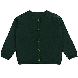 Little Girls Cute Crew Neck Button-Down Solid Fine Knit Cardigan Sweaters Dark Green