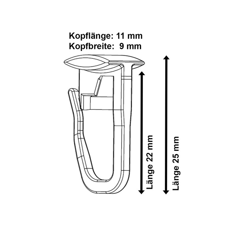 Pleated Gliders/Curtain Hooks with Flat Head 11 x 9 mm,