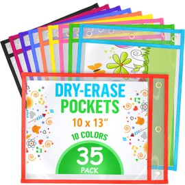 35 Pack Dry Erase Pockets Reusable Sleeves 10x13 inch - Dry Erase Pocket Sleeves Dry Erase Sleeves Classroom Pack Dry Erase Sheet Protectors Dry Erase Pouches Write and Wipe Pockets Erasable Pockets