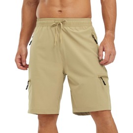 YSENTO Mens Hiking Cargo Quick Dry Shorts Lightweight Outdoor Walking Work Shorts with Zip Pockets(Light Khaki,XL)