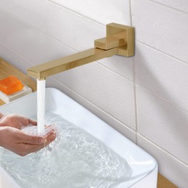 DEOLER Folding Tub Spout, 180° Swivel Wall Mounted Bathtub Tub Basin Spout 1/2 NPT Thread Square Stainless Steel Bathroom Bathtub Shower Mixer Water Outlet, Brushed Gold