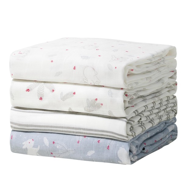 Momcozy Muslin Swaddle Blankets, 4 Pack, Ultra Soft, Neutral Matching,