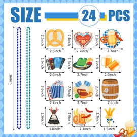 NOVWANG 24 Pcs Oktoberfest Bead Necklaces Beer Mug Blue Bead Necklaces Bulk with Felt Pendant in 12 Classic Styles for Oktoberfest Festivities Family Party Supplies