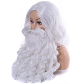 IMISSU Long Moustache Christmas Costumes Santa Claus White Wig and Beard Set Xmas Gift Cosplay Wigs (60cm Beard and Wig)