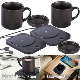 PEARL Electric Cup Warmer: Set of 2 2-in-1 USB Cup Warmers with Qi-Compatible Charging Station, 15 W (Wireless Cup Warmer, USB Cup Warmer with Cups)