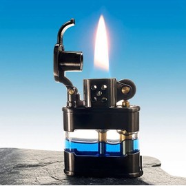 Encendedor clásico de latón transparente a prueba de viento para hombres, con colorantes líquidos más ligeros azules (negro)