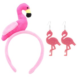 OAOSDH 1 x flamingo headband and 1 pair of flamingo earrings, creative cartoon headband, plush headband, cute headband, party clothing accessories.
