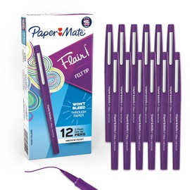 Paper Mate Flair - Marcadores de punta de fieltro, Punta media, Púrpura, Paquete de 12 unidades
