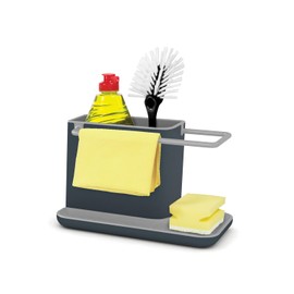 Joseph Joseph Plastic Kitchen Sink Caddy Organiser with Sponge Holder and Dish Cloth Holder, Kitchen Accessories, Grey, Medium