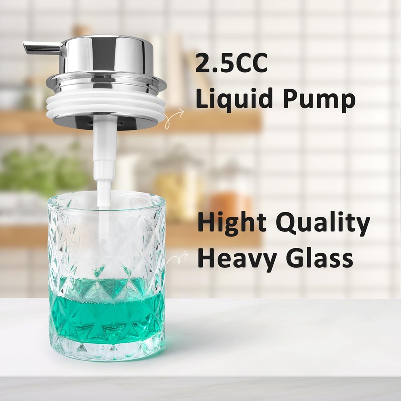 Bathroom Glass Soap Dispenser with Durable Rust-Proof Plastic Liquid Pump