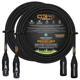 2 Units - 40 Foot - WBC-PRO-Quad Ultra-Silent Ultra-Flexible Balanced Star-Quad Cable with Neutrik Male & Female XLR Plugs & Black Tweed Jacket