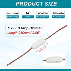 MECCANIXITY LED Strip Dimmer, DC 12V to 24V 3A Rotary Brightness Adjustable Controller Lamp Switch with Wire Leads for Single Color Strips, White