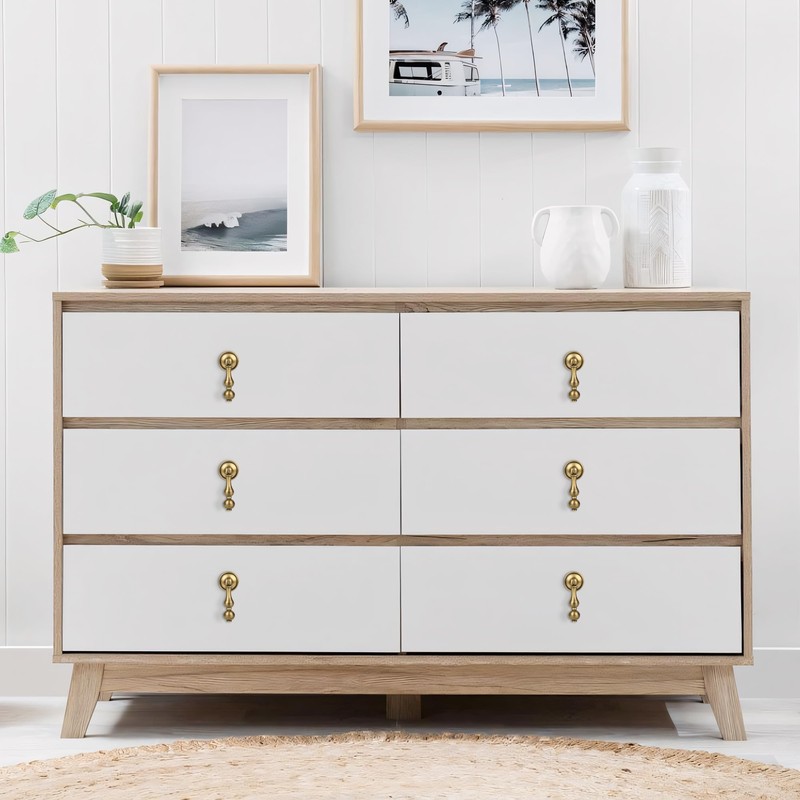 SALISENG Antique Brass Cabinet Drop Pulls 6 Pack, Solid Brass