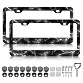 HCSS White Lightning License Plate Frames - 2 Pack Funny Thunder License Plate Holder, Stainless Steel Rust-Proof Waterproof Car Decorative Tag Frame with Screws Fasteners Caps