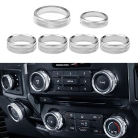 TOPKU Air Conditioner Switch Trim Cover Aluminum Center Console Knob Compatible for 2016-2021 Ford F150 Accessories 6PCS (Silver)