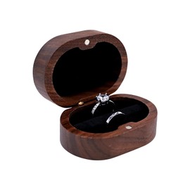 WisePoint 2 Slots Wedding Ring Box, Wooden Ring Box Ring Organiser Box with Magnetic Closure, Oval Ring Holder Box Jewelry Gift Box for Engagement, Wedding, Anniversary, Proposal (black)