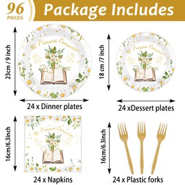 96Pcs Mi Primera Comunion Plates and Napkins First Holy Communion Party Supplies God Bless Dessert Plates Christening Ceremony Tableware Set for Mi Bautizo Baby Shower 24 Guests Party Decorations