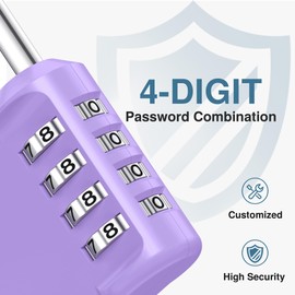 Puroma Combination Lock 4 Digit Waterproof Locker Locks Secure Outdoor Padlock for Gym Lockers, Toolboxes, Gates, Fences, Storage, Sports Locker, Cabinets (Purple)