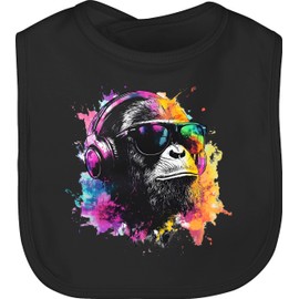 Shirtracer - Baby Bib - DJ Monkey Cool Monkey Gift Festival I Cool Music Gifts Gaming I DJ Gift Monkey, 3 Black