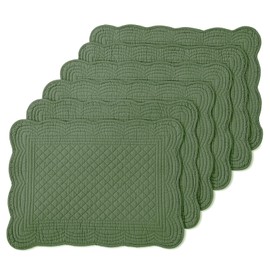 MABOZOO 100% Cotton Quilted Placemats Set of 6,Washable Cloth Table Placemats for Kitchen & Dining Table,Rectangular Olive Green Plate Mats, 13x18