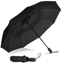 NINEMAX Compact Travel Umbrella Windproof Strong Folding,Small Automatic Umbrellas Double Canopy Wind Resistant with Case - Foldable Umbrellas for Women Handbag Size (Black)