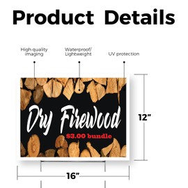 Dry Firewood $3.00 a Bundle Yard Sign 12 Inch x 16 Inch Single Sided Weatherproof Heavy-Duty Plastic with Stake | Affordable Pricing, Seasonal Necessities, Durable Display | Made in USA
