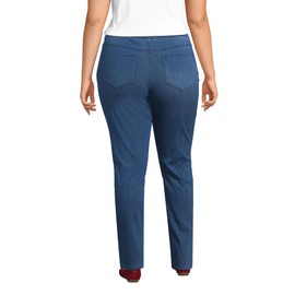 Lands' End Womens Starfish MR PO Knit Denim Straight Jeans Medium Sea Blue Petite X-Small
