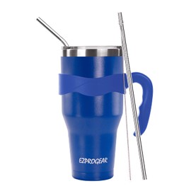 Ezprogear Vaso de cerveza azul de 40 onzas de acero inoxidable de doble pared con pajitas y mango (40 oz, azul)
