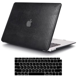 MonsDirect Compatible with MacBook Air 13 inch Case 2021 2020 M1 A2337 A2179 A1932 with Touch ID, Hard Shell Leather Case & Keyboard Cover for New Air 13 inch 2018-2021, Black Leather