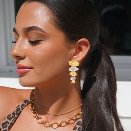 RAUCHBE Gold and Silver Shell Dangle Earring for Women Two Tone Seashell Earrings Beach Earrings Summer Jewelry for Vacation