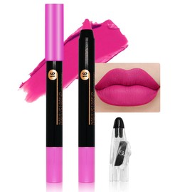JUAAZIN Dazzling Pink Crayon Matte Lipstick Lip Liner Pencil, Moisture Smooth Lipstick Pencil,With pencil sharpener Sharpenable Lip Pencil, Ultimate Lip Crayon for Women Smudgeproof Waterproof 16#