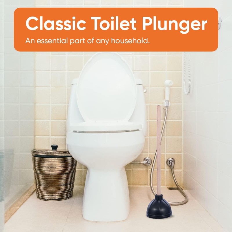 Superio Heavy Duty Plunger with 21 Inch Wooden Handle, Black