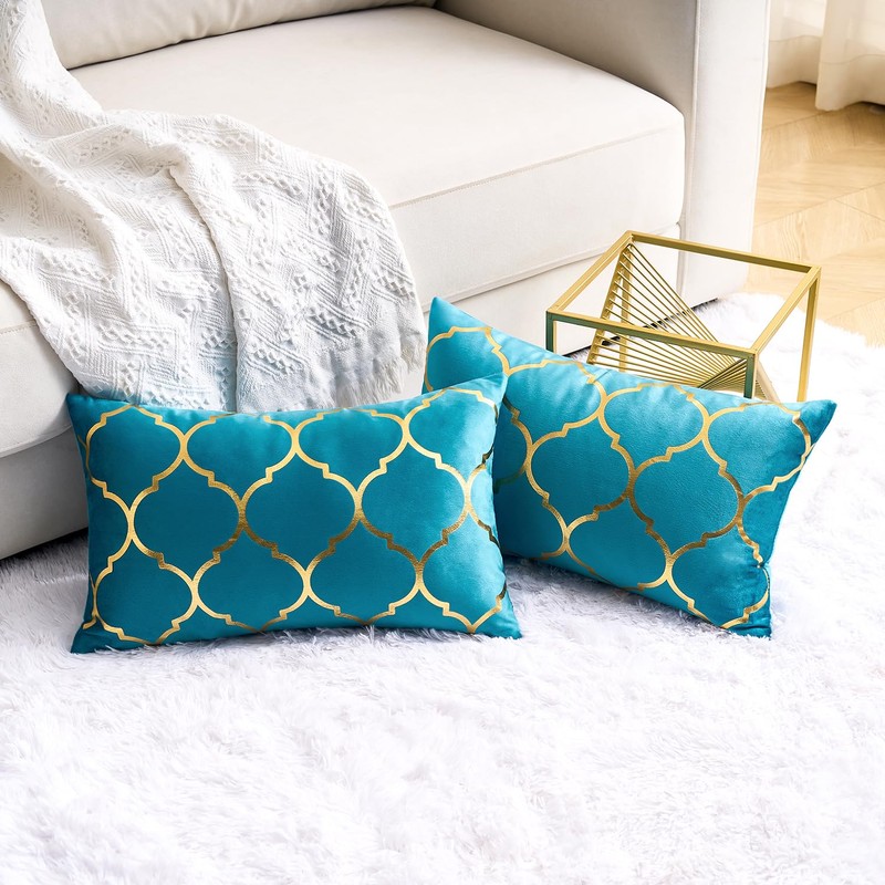 Pack of 2 Gold Velvet Decorative Throw Pillow Covers, 20x12