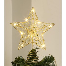 SOBEAU 25 cm Christmas Tree Topper, Star for Decorating the Christmas Tree, Christmas Tree Topper Star, Metal Topper for Christmas Tree, Gold
