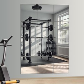 VSAR House Home Gym Mirror, 12Pcs 10"x 12" Wall Mirror Tiles, Frameless HD Glass Full Length Wall Mirrors for Wall Decor, Bedroom, Living Room, Over The Door, Self Adhesive