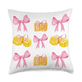 Pink Bows Cute Coquette corn y2k Clean Girl Aesthetic Throw Pillow
