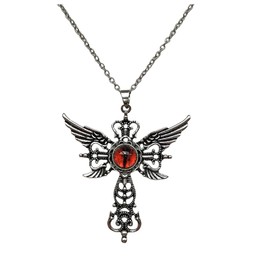 Faruodis Angel Wings Cross Necklace Evil Eye Pendant Necklace Vintage Turkish Blue Eye Chain Crucifix Jewelry for Women Men (Red)