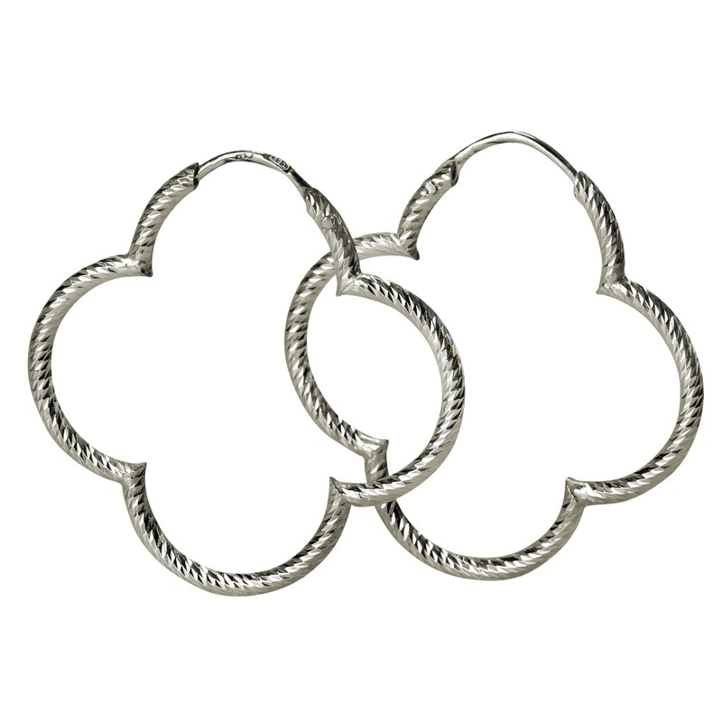 SILBERMOOS Women's Creole Earrings Clover Leaf Flowers Shiny Diamond-Coated 925