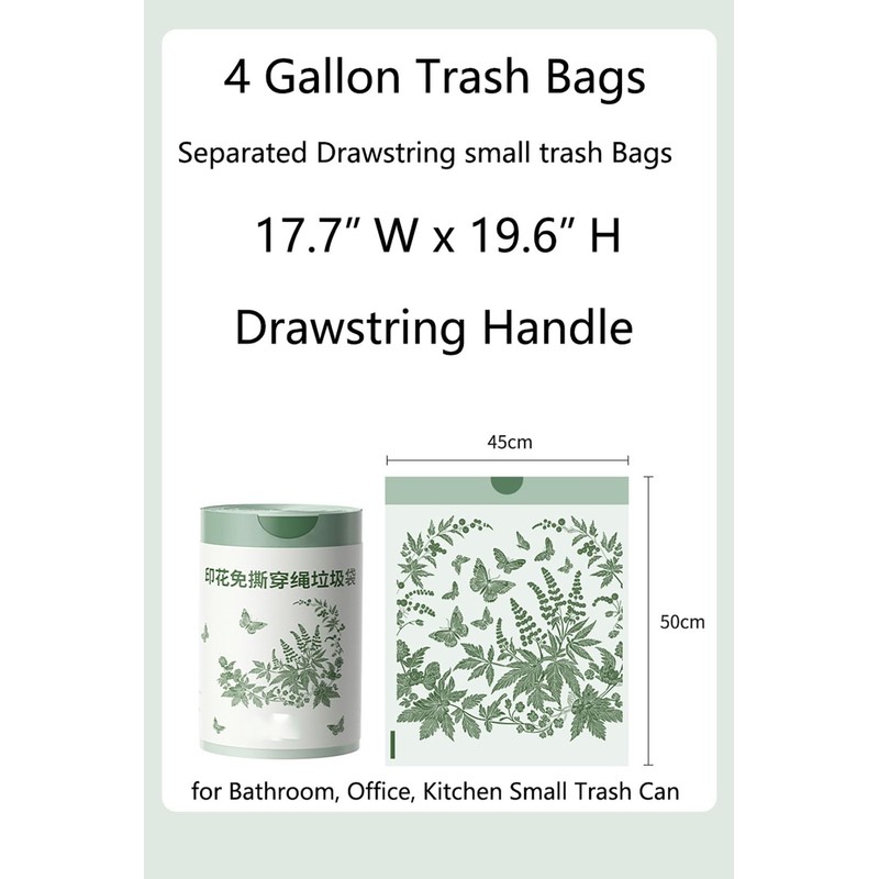 4 Gallon Small Trash Bags No-Tearing Drawstring 1.1 Mil Thick