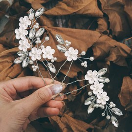 Easedaily Horquillas para el pelo de novia de flores de cristal blanco para novia con perlas y diamantes de imitación, accesorios para el cabello para mujeres y niñas
