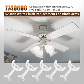 7740600 52-Inch White Finish Replacement Fan Blade Arms Compatible with Westinghouse SL2P, Five-pack,4.38x6.75x1.38,(Incompatible with 42 inches)