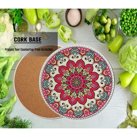 Ceramic Stone Trivet for Hot Pots and Pans, Insulated Dish Pads, Scratch Proof Cork Base, Protector for Dinning Room Table, Round 7.9 Inch Set of 2