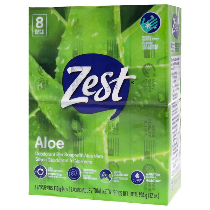 Zest 8-Bar Bath Size Soap, Fresh Aloe, 4 Ounce (Pack