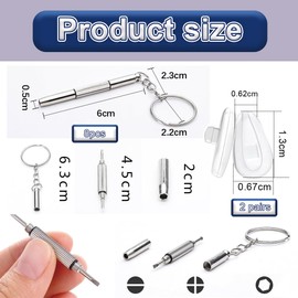 VONJUMA Pack of 8 Glasses Screwdriver for Glasses 3 in 1 Pocket Screwdriver with Double Tip for Repair with 2 Pairs of Nose Pads of Sunglasses for Watches Jewellery Computer