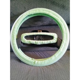 Custom LIME GREEN FLEECE STEERING WHEEL & REAR VIEW MIRROR SET
